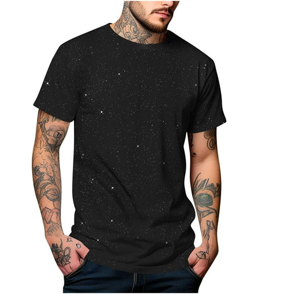 AHTJRT Mens Trendy Sparkly Sequin Glitter Summer Crew Neck Loose Casual Basic Streetwear Tees Black 2XL