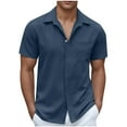 thumbnail image 1 of AHTJRT Mens Wrinkle Free Short Sleeve Button Down Casual Beach Summer Vacation Wedding Tops with Pocket Dark Blue XL, 1 of 5
