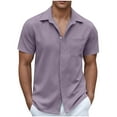 thumbnail image 1 of AHTJRT Mens Wrinkle Free Short Sleeve Button Down Casual Beach Summer Vacation Wedding Tops with Pocket Purple M, 1 of 5