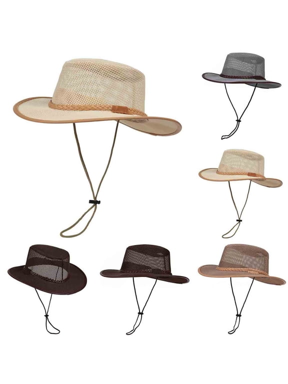 Mesh Breezer Hat for Men Women Breathable Sun Protection Wide Brim Sun Hats Summer Hiking Fishing Caps with Adjustable Ropes Coffee M