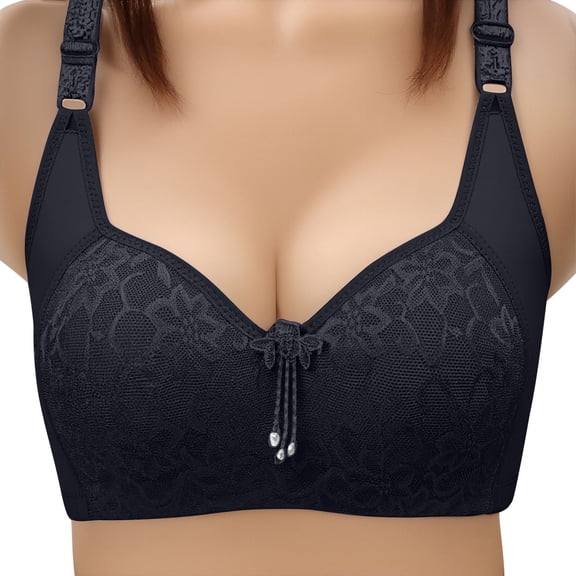 AHTJRT No Underwire Bras for Women Adjustable Supportive Full Coverage Brassiere Elegant Lace Floral Bras Comfort Lingeries Black M