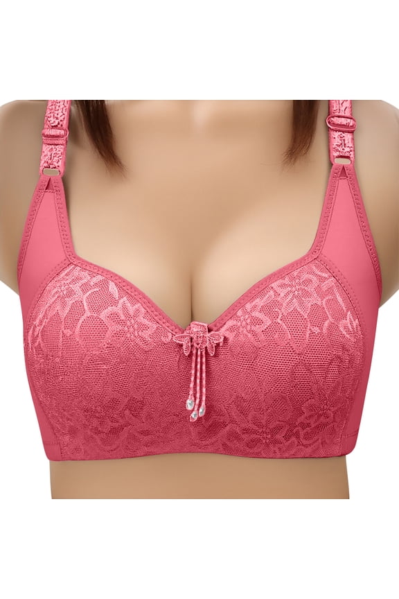 No Underwire Bras for Women Adjustable Supportive Full Coverage Brassiere Elegant Lace Floral Bras Comfort Lingeries Hot Pink L