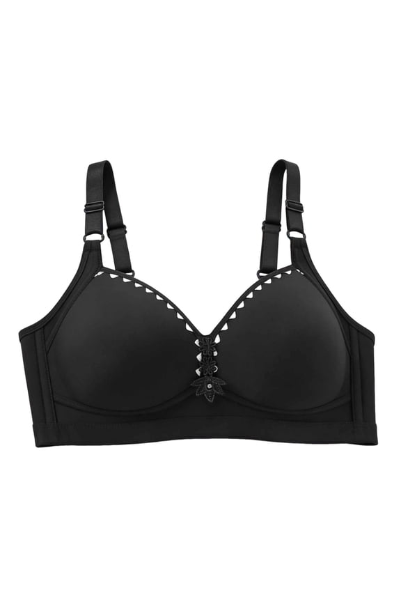 No Underwire Bras for Women V Neck Convenient Mastecomy Breastfeeding Bras Comfy Breathable Large Bust Bras Lingerie Black 40