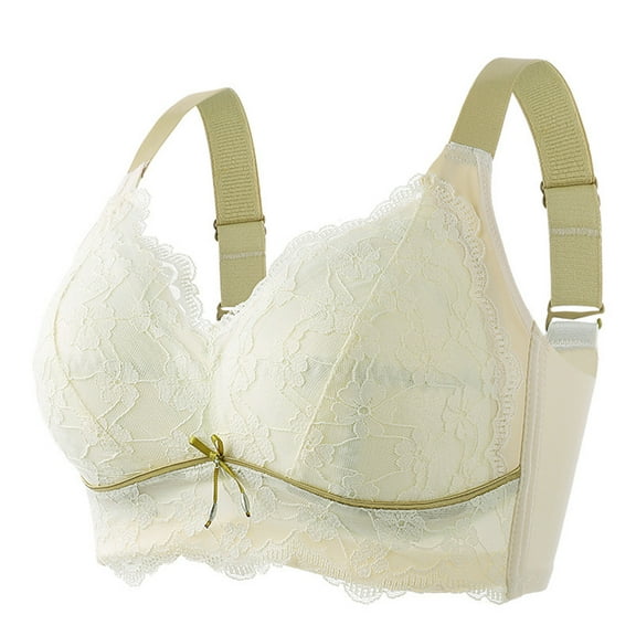 AHTJRT No Underwire Lace Bras for Women Sheer Sponge Cup Bralettes Adjustable Breathable Full Coverage Lingerie Bras Beige 38/85
