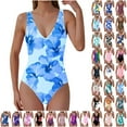 thumbnail image 1 of AHTJRT One Piece Bathing Suit for Women Tummy Control High Waisted Bodycon Slimming Fashion Floral Printed Deep V Neck Jumpsuit with Pad Multicolor#05 L, 1 of 7