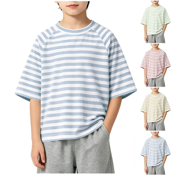 AHTJRT Oversized Cotton T-Shirt for Boys Short Sleeve Loose Striped Colorblock Tee Shirts Crew Neck Summer Pullover Tee Tops Yellow 7-8 Years