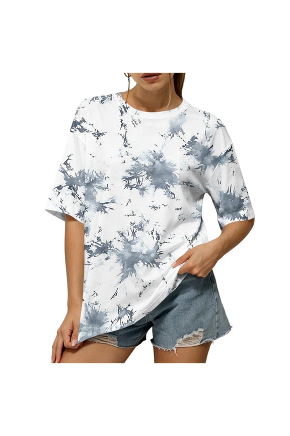 Oversized Tie Dye Shirt for Women Funky Hippie Hipster Streetwear Crewneck Short Sleeeve T-Shirts Lightweight Summer Tops White XXL