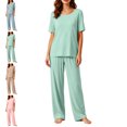 thumbnail image 1 of AHTJRT Pajamas for Women Set 2 Piece Comfy Loungewear Lightweight Pjs Sleepwear Short Sleeve Crew Neck Top and Loose Fit Long Pants Lounge Set, 1 of 8