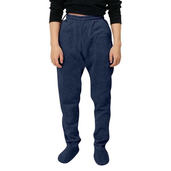 AHTJRT Pants for Boys Girls Kids Youth Stretch Elastic Waist Pull-On Footed Pants with Pockets Casual Home Loungewear Trousers Navy 11-12 Years