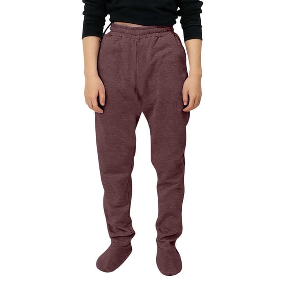 AHTJRT Pants for Boys Girls Kids Youth Stretch Elastic Waist Pull-On Footed Pants with Pockets Casual Home Loungewear Trousers Wine 9-10 Years