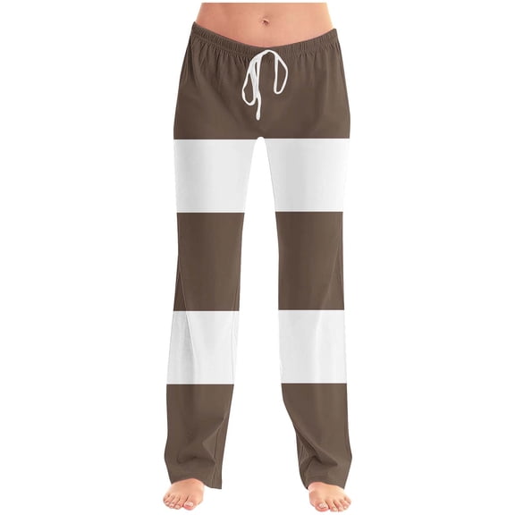 AHTJRT Pants for Women Fashion Casual Colorblock Straight Leg Trousers with Pockets Lightweight Drawstrings Elastic Waist Sweatpants Coffee XXL