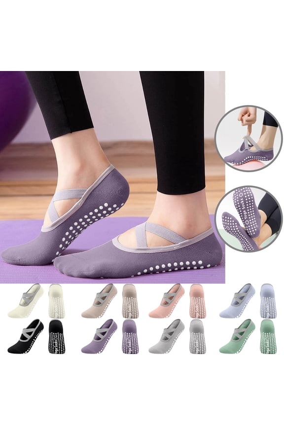 Pilates Socks for Women Anti Slip Grippy Yoga Footie Socks with Straps for Ballet Hospital Barre Workout Dance Pink Free Size
