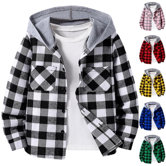 AHTJRT Plaid Hoodie for Kids Boys Girls Long Sleeve Button Down Shirts with Chest Pocket Lightweight Fall Spring Lounge Street Windproof Outerwear Green 9-10 Years