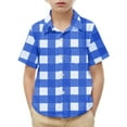 thumbnail image 1 of AHTJRT Plaid Shirts for Girls Boys Short Sleeve Turn Down Collar Full Button Tee Shirts with Pocket Casual Fall Spring Outdoor Tee Tops Blue 14 Years, 1 of 7
