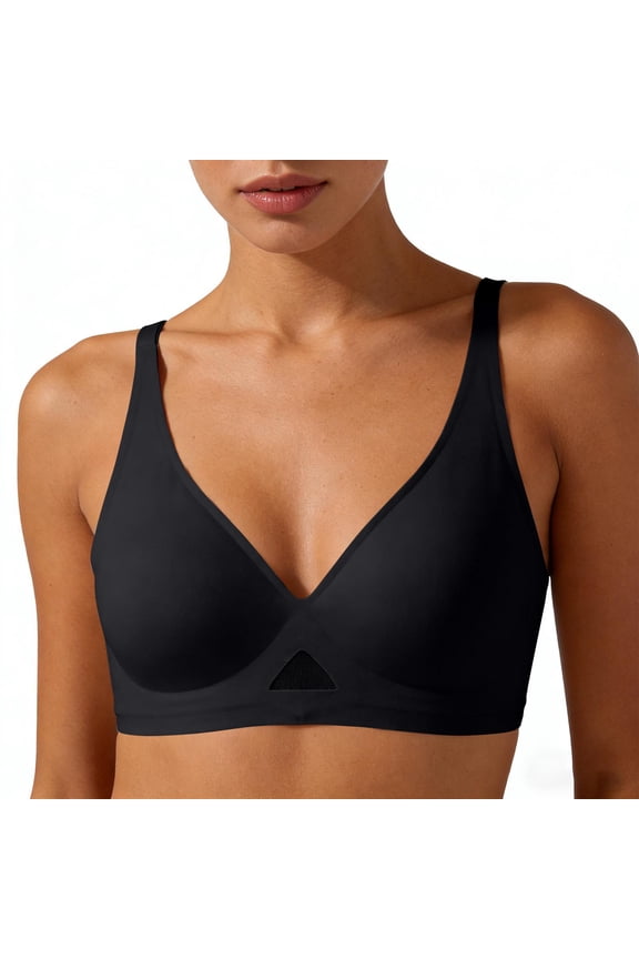 Plunge Triangle Bralette for Women Back Fastening Stretch Seamless Inbarely Bras Adjustable Push-Up Racerbacks Bras Black XL