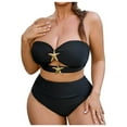 thumbnail image 1 of AHTJRT Plus Size Bikini Sets for Women Cutout Adjustable Spaghetti Straps Two Pieces Bathing Suits with Seashell Stitched Bralettes High Waist Bottoms Swimsuit Black#01 XXXXL, 1 of 8