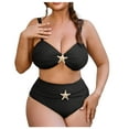 thumbnail image 1 of AHTJRT Plus Size Bikini Sets for Women Cutout Adjustable Spaghetti Straps Two Pieces Bathing Suits with Seashell Stitched Bralettes High Waist Bottoms Swimsuit Black#02 XXXL, 1 of 8