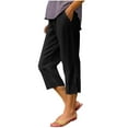 thumbnail image 1 of AHTJRT Plus Size Linen Capris for Women Comfort Spring Summer Outdoor Lounge Pants with Pockets Side Slit Striaght Leg Trousers Black XXXXXL, 1 of 6