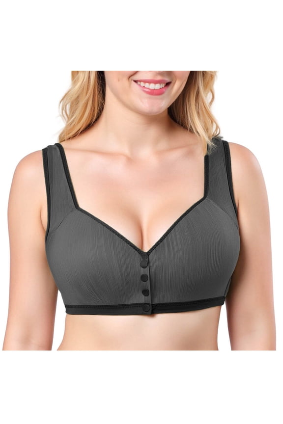Plus Size Ribbed Bras for Women Breathable Front Button Closure Full Coverage Daily Comfy Convenient Senior Wireless Snap Closing Bras Black XXL