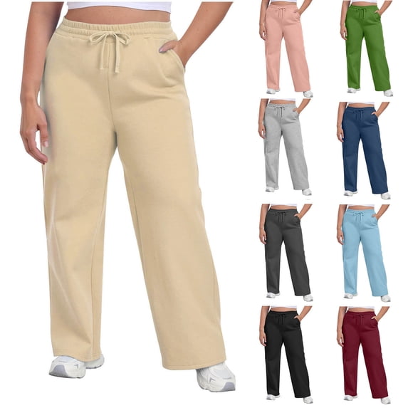 AHTJRT Plus Size Sweatpants for Women Drawstrings Plus Size Track Pants Workout Running Jogging Wide Leg Trousers with Pockets Black L