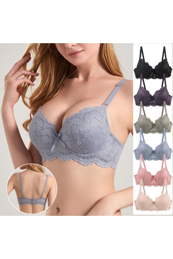 Plus Size Underwired Bras for Women Deep V Neck Lace Full Coverage Balconette Bras Push Up Bras Everyday with Adjustable Straps Green 95C