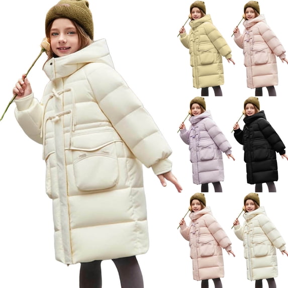 AHTJRT Puffer Jacket for Kids Boys Girls Long Length Full Zip Hooded Puffer Coats with Pockets Warm Heavyweight Waterproof Wind Resistant Ouerwear Purple 13-14 Years