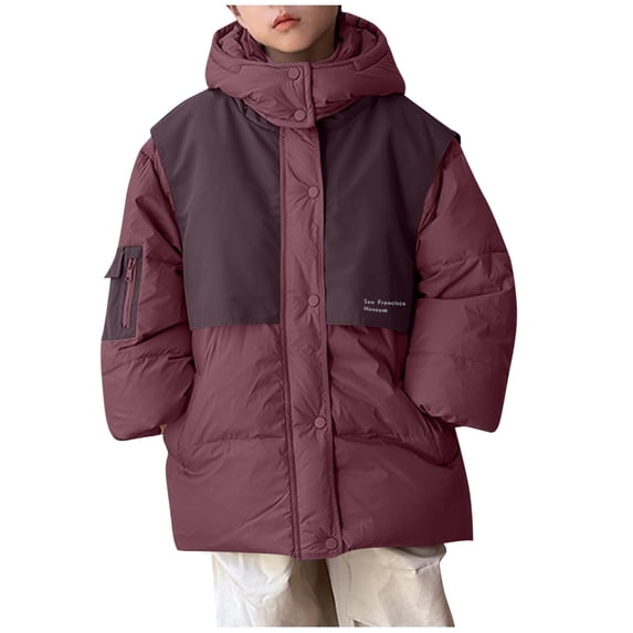 AHTJRT Puffer Jackets for Boys Girls Zip-Up Hooded Outerwear with Pockets Warm Heavyweight Puffy Coats Fashion Colorblock Outerwear Purple 9-10 Years