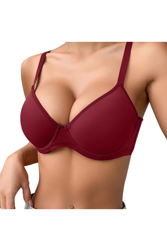 Push-Up Bra for Women Seamless Deep V Plunge Underwear Tops Racerback T-Shirt Bralettes Full Coverage Supportive Bras Red 80D