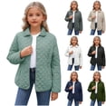 thumbnail image 1 of AHTJRT Quilted Puffer Jacket for Kids Lapel Long Sleeve Snap Button Down Outerwear with Pockets Thermal Fall Winter Windproof Coats Dark Blue 7-8 Years, 1 of 10