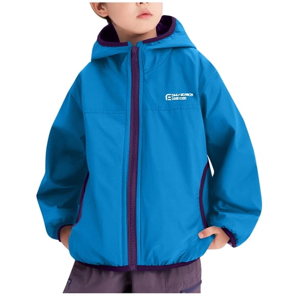 AHTJRT Rain Jackets for Girls Boys Full Zip Softshell Waterproof Hooded Shacket with Pockets Outdoor Climbing Hiking Windbreaker Blue 9-10 Years