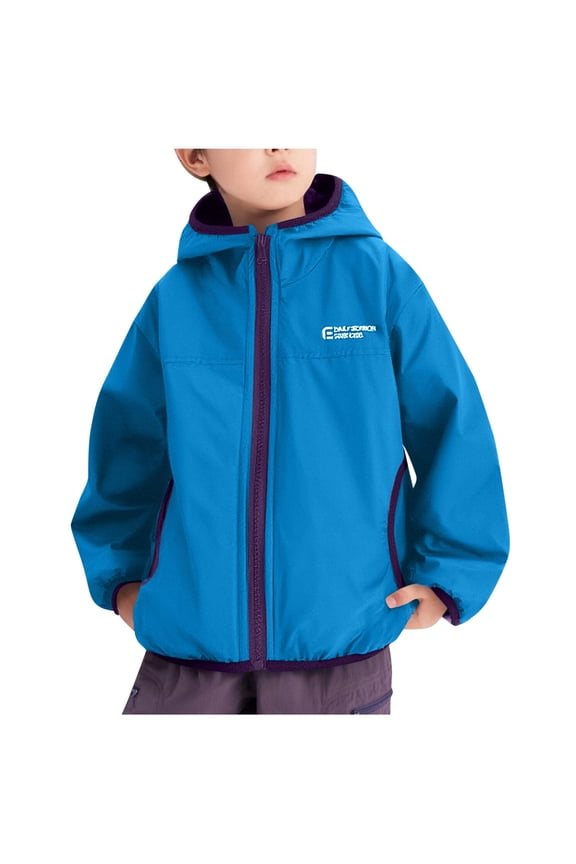 Rain Jackets for Girls Boys Full Zip Softshell Waterproof Hooded Shacket with Pockets Outdoor Climbing Hiking Windbreaker Blue 9-10 Years