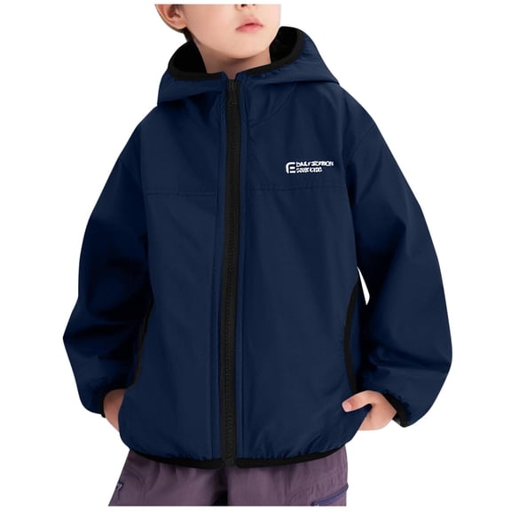 AHTJRT Rain Jackets for Girls Boys Full Zip Softshell Waterproof Hooded Shacket with Pockets Outdoor Climbing Hiking Windbreaker Navy 7-8 Years