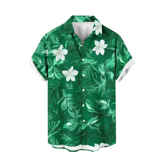 AHTJRT Relaxed Fit Hawaiian Shirt for Men with Tropical Fern Layers Button Down Short Sleeve Shirt Multicolor L