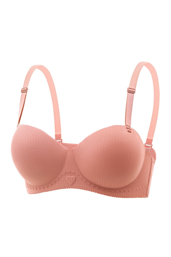 Ribbed Bralette for Women Stretchy Soft Breathable Wireless Lingeries for Small Breast Push-Up Full Coverage Bras Pink 32