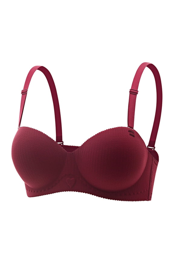 Ribbed Bralette for Women Stretchy Soft Breathable Wireless Lingeries for Small Breast Push-Up Full Coverage Bras Wine 32
