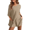 thumbnail image 1 of AHTJRT Rompers for Women Casual Solid Reversible Short Sleeve Jumpsuits One-Piece Crewneck Top Shorts Outfit Outdoor Camping Hiking Clothes Khaki L, 1 of 9