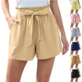 thumbnail image 1 of AHTJRT Ruffle Shorts for Women Belted Elastic Waist Short Pants with Pockets Casual Spring Summer Travel Holiday Vacation Shorts Khaki M, 1 of 9