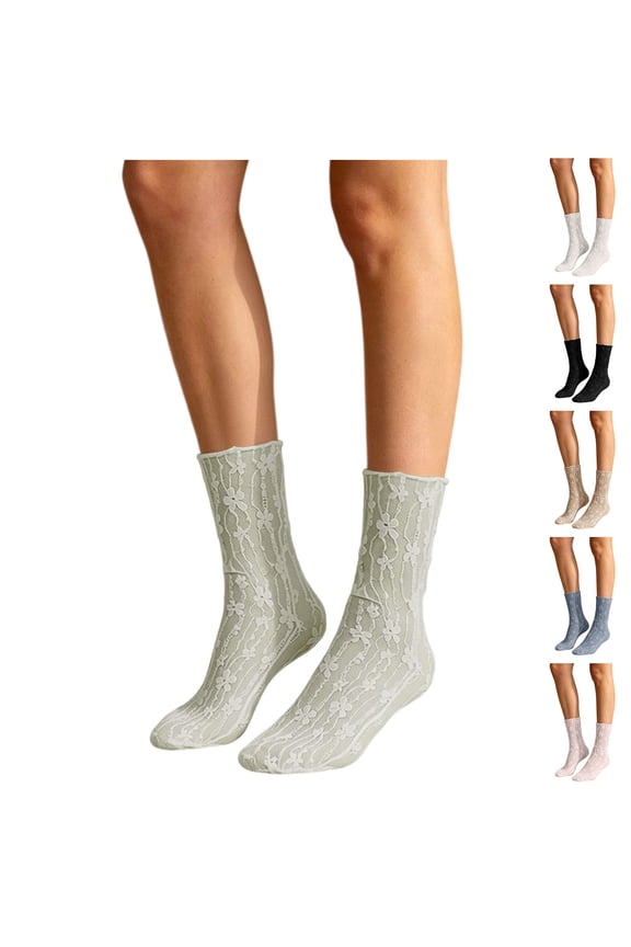 Ruffle Socks for Women Frilly Slouch Lace Ankle Socks Cooling Ultra Thin Cream Princess Bow Breathable Summer Socks Beige Free Size