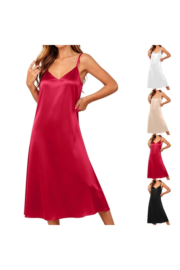 Satin Silk Nightgown for Women Long Maxi Cami Sleep Dresses Soft Deep V Neck Pajama Dress Lounge Sleepwear Nighdress Black XXXL