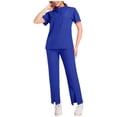thumbnail image 1 of AHTJRT Scrubs Set for Women Short Sleeve Quarter Zip Shirts and Pants Set 2 Pieces Medical Esthetician Nursing Outfits Blue S, 1 of 4