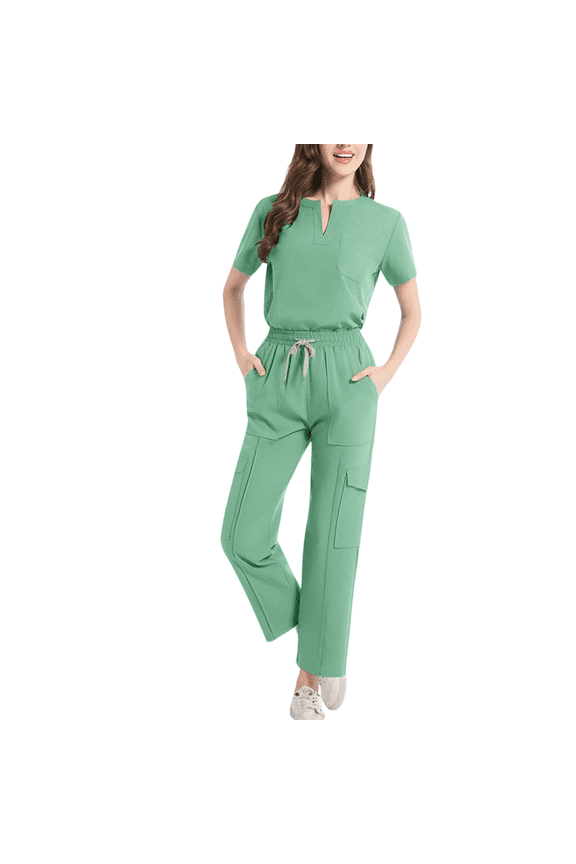 Scrubs for Women Short Sleeve V Neck Tops and Multiple Pockets Joggers Medical Nurse Workowear Suits Casual Stretchy Matching Sets Green XXL