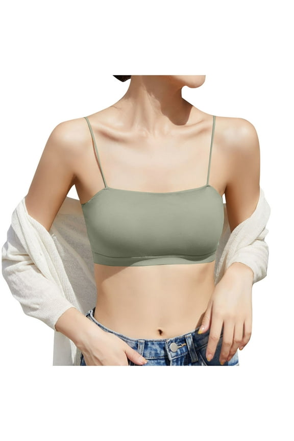 Seamless Bandeau Bra - Strappy, Wirefree, Simple and Versatile for Everyday Wear Green 33.86-37.01''
