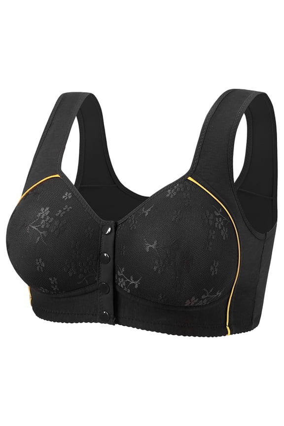 Seamless Front Close Bras for Women No Underwire Bralettes Convenient Post Surgery Full Coverage Bra Supportive Tshirt Bras Black M