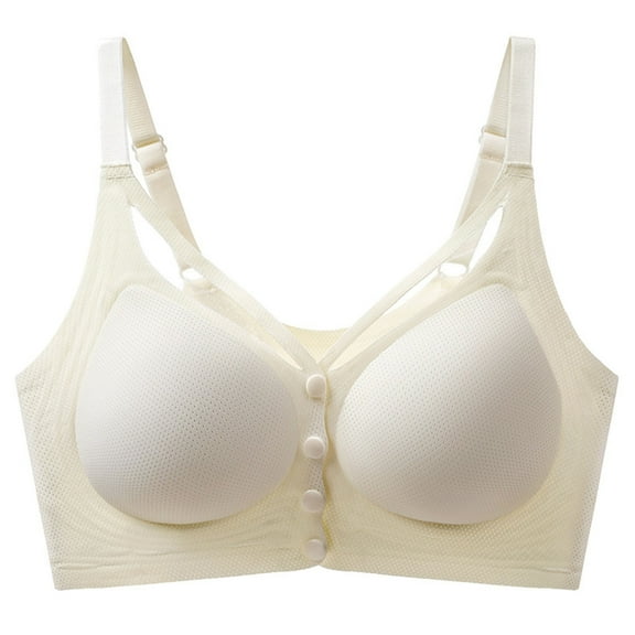 AHTJRT Seamless Front Closure Bras for Women Adjustable Straps Padded Bralettes Beathable Comfy Full Coverage Convenient Bras White M