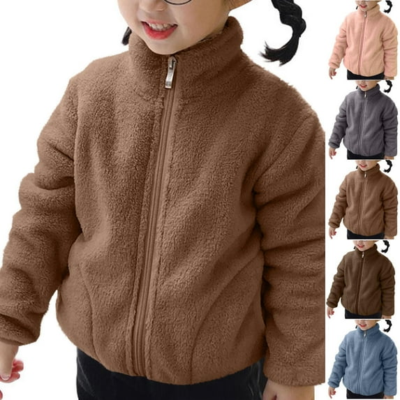 AHTJRT Sherpa Fleece Jacket for Girls Boys Zip-Up Mock Neck Wind Resistant Outerwear Warm Casual Fall Winter Lounge Outdoor Coats Gray 3-4 Years