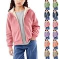 thumbnail image 1 of AHTJRT Sherpa Lined Jacket for Kids Full Zip Warm Fleece Shacket with Pockets Comfort Lightweight Fall Spring Casual Athleisure Outerwear Coats Pink 11-12 Years, 1 of 9