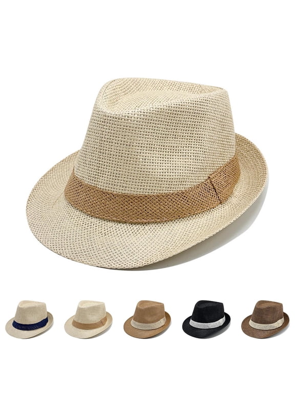 Short Brim Panama Hats for Men Straw Fedora Hats Summer Derby Trilby Hats Foldable Roll Up Beach Sun Hats Coffee M
