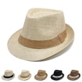 thumbnail image 1 of AHTJRT Short Brim Panama Hats for Men Straw Fedora Hats Summer Derby Trilby Hats Foldable Roll Up Beach Sun Hats Yellow M, 1 of 7