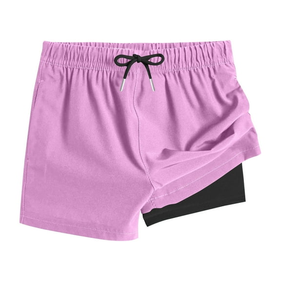 AHTJRT Short Pants for Kids Girls Boys Drawstrings Elastic Waist Double Layered Shorts with Pockets Spring Travel Beach Vacation Swimming Short Pants Purple 6-7 Years