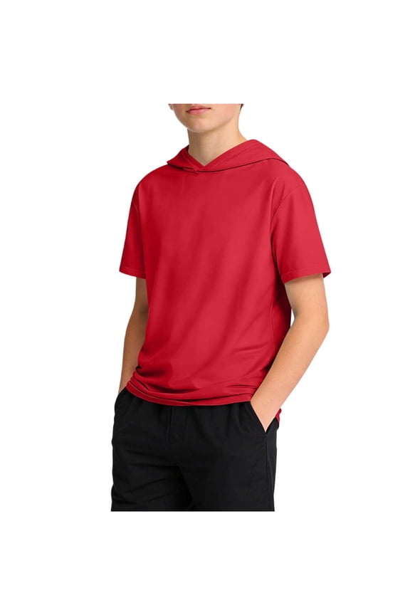 Short Sleeve Hoodies for Girls Boys Fashion Solid Spring Summer Activewear Hikibg Fishing Shirts Outdoor Jerseys Basic Tee Tops Red 7-8 Years